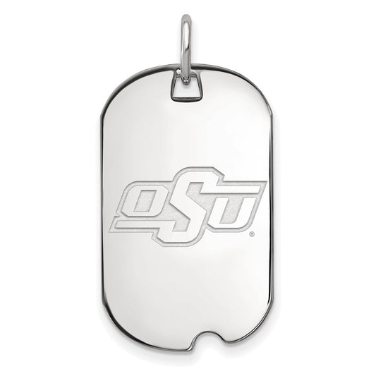 Sterling Silver Rhodium Plated Logoart Oklahoma State University O S U Small Dog Tag Pendant