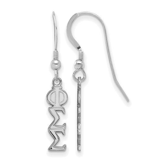 Sterling Silver Rhodium Plated Logoart Phi Sigma Sorority Greek Letters Small Dangle Wire Earrings