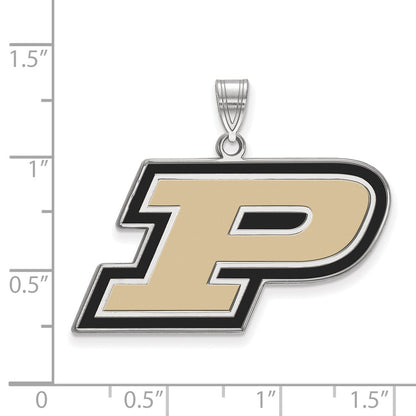 Sterling Silver Rhodium Plated Logoart Purdue University Letter P Large Enameled Pendant
