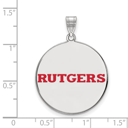 Sterling Silver Rhodium Plated Logoart Rutgers University Extra Large Enameled Disc Pendant