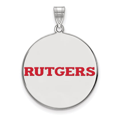 Sterling Silver Rhodium Plated Logoart Rutgers University Extra Large Enameled Disc Pendant