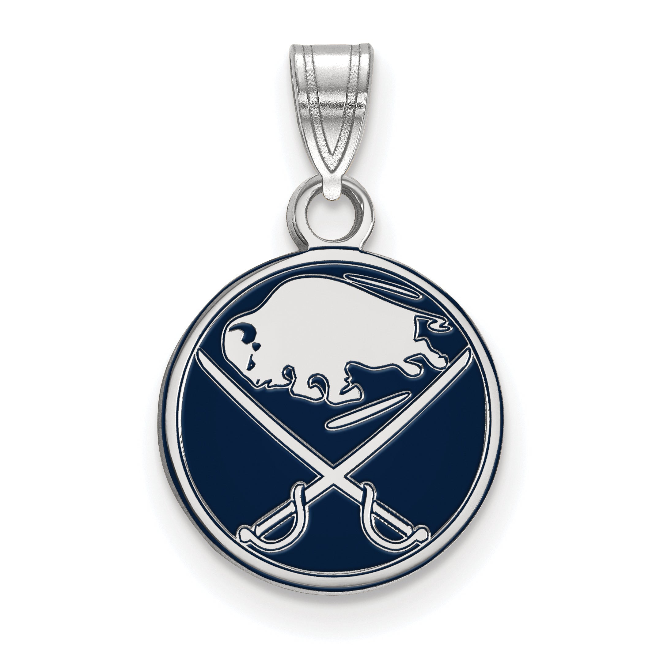 Sterling Silver Rhodium Plated Nhl Logoart Buffalo Sabres Small Enameled Pendant