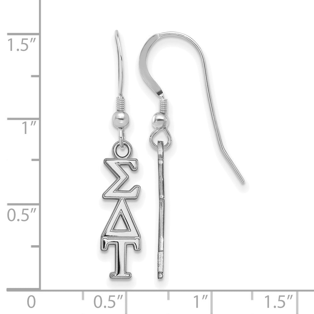 Sterling Silver Rhodium Plated Logoart Sigma Delta Tau Extra Sorority Greek Letters Small Dangle Wire Earrings