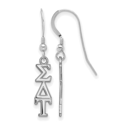 Sterling Silver Rhodium Plated Logoart Sigma Delta Tau Extra Sorority Greek Letters Small Dangle Wire Earrings