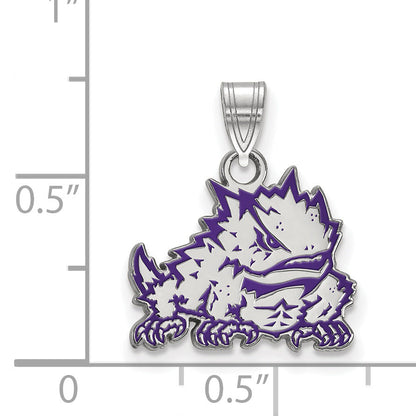 Sterling Silver Rhodium Plated Logoart Texas Christian University Horned Frog Small Enameled Pendant