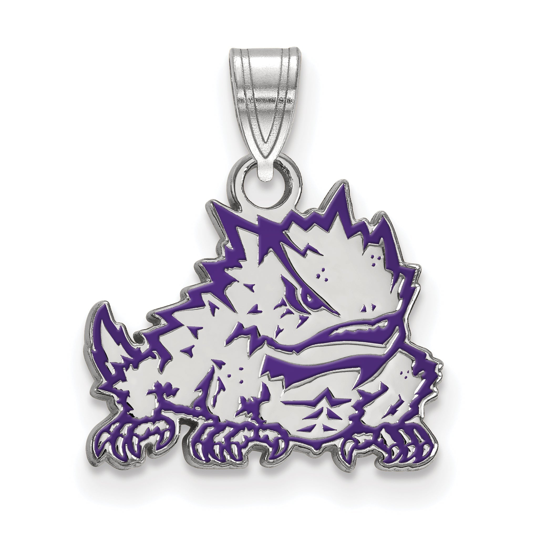 Sterling Silver Rhodium Plated Logoart Texas Christian University Horned Frog Small Enameled Pendant