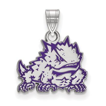 Sterling Silver Rhodium Plated Logoart Texas Christian University Horned Frog Small Enameled Pendant
