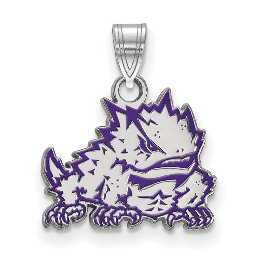 Sterling Silver Rhodium Plated Logoart Texas Christian University Horned Frog Small Enameled Pendant