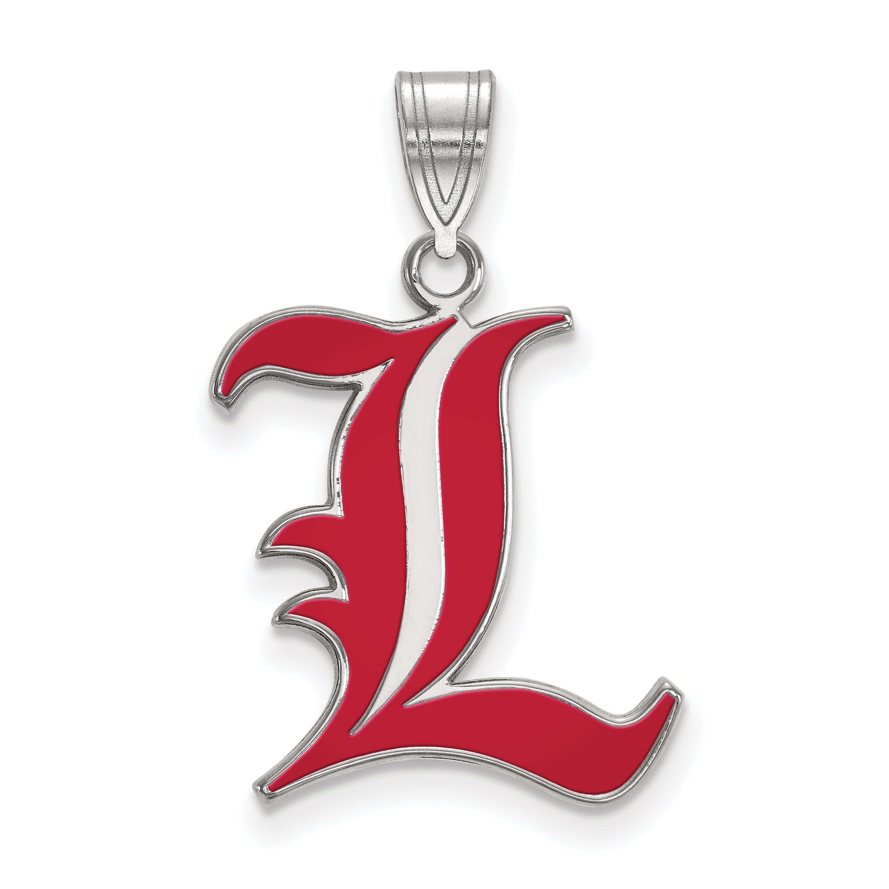 Sterling Silver Rhodium Plated Logoart University Of Louisville Letter L Large Enameled Pendant
