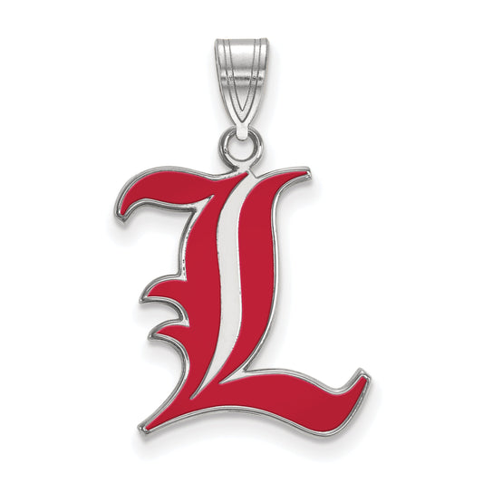 Sterling Silver Rhodium Plated Logoart University Of Louisville Letter L Large Enameled Pendant