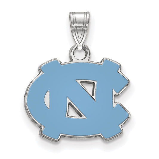 Sterling Silver Rhodium Plated Logoart University Of North Carolina N C Small Enameled Pendant