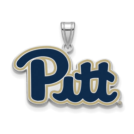 Sterling Silver Rhodium Plated Logoart University Of Pittsburgh Large Enameled Pendant