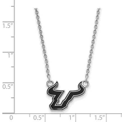 Sterling Silver Rhodium Plated Logoart University Of South Florida Bull Small Enameled Pendant 18 Inch Necklace