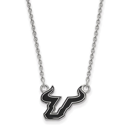 Sterling Silver Rhodium Plated Logoart University Of South Florida Bull Small Enameled Pendant 18 Inch Necklace