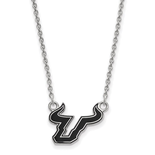 Sterling Silver Rhodium Plated Logoart University Of South Florida Bull Small Enameled Pendant 18 Inch Necklace