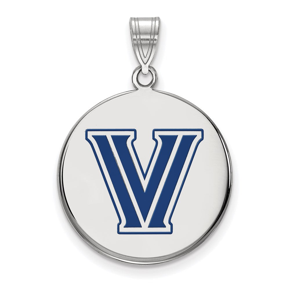 Sterling Silver Rhodium Plated Logoart Villanova University Letter V Large Enameled Disc Pendant