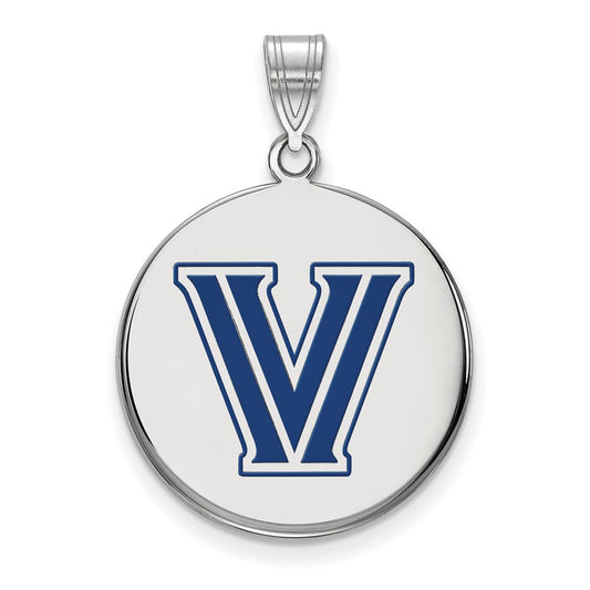 Sterling Silver Rhodium Plated Logoart Villanova University Letter V Large Enameled Disc Pendant