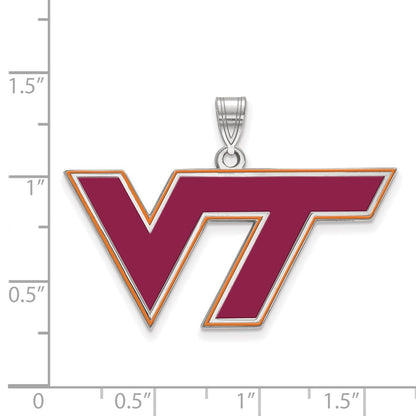 Sterling Silver Rhodium Plated Logoart Virginia Tech V T Large Enameled Pendant
