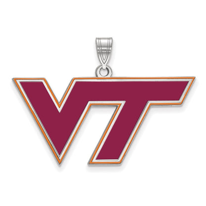 Sterling Silver Rhodium Plated Logoart Virginia Tech V T Large Enameled Pendant
