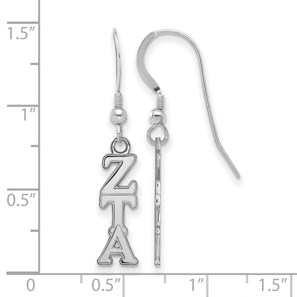 Sterling Silver Rhodium Plated Logoart Zeta Tau Alpha Sorority Greek Letters Small Dangle Wire Earrings