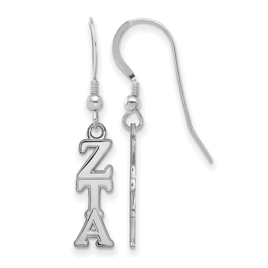 Sterling Silver Rhodium Plated Logoart Zeta Tau Alpha Sorority Greek Letters Small Dangle Wire Earrings