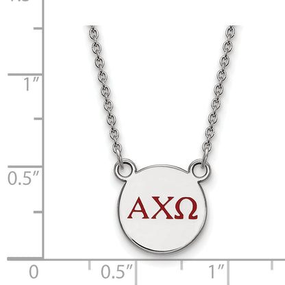 Sterling Silver Rhodium Plated Logoart Alpha Chi Omega Sorority Greek Letters Small Color Enamel Pendant 18 Inch Necklace