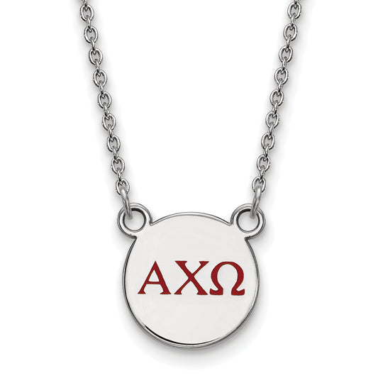 Sterling Silver Rhodium Plated Logoart Alpha Chi Omega Sorority Greek Letters Small Color Enamel Pendant 18 Inch Necklace