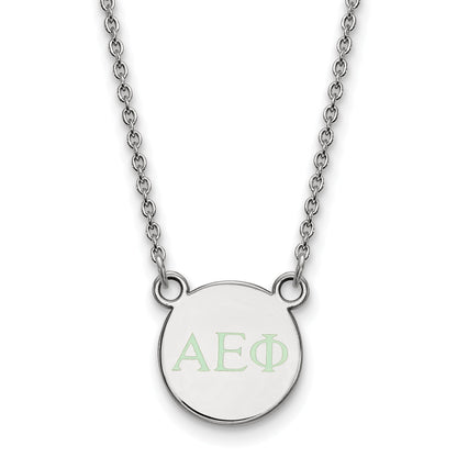 Sterling Silver Rhodium Plated Logoart Alpha Epsilon Phi Sorority Greek Letters Extra Small Color Enamel Pendant 18 Inch Necklace