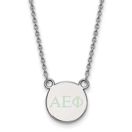 Sterling Silver Rhodium Plated Logoart Alpha Epsilon Phi Sorority Greek Letters Extra Small Color Enamel Pendant 18 Inch Necklace