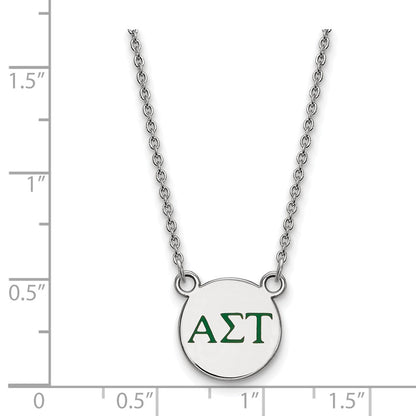 Sterling Silver Rhodium Plated Logoart Alpha Sigma Tau Sorority Greek Letters Small Color Enamel Pendant 18 Inch Necklace