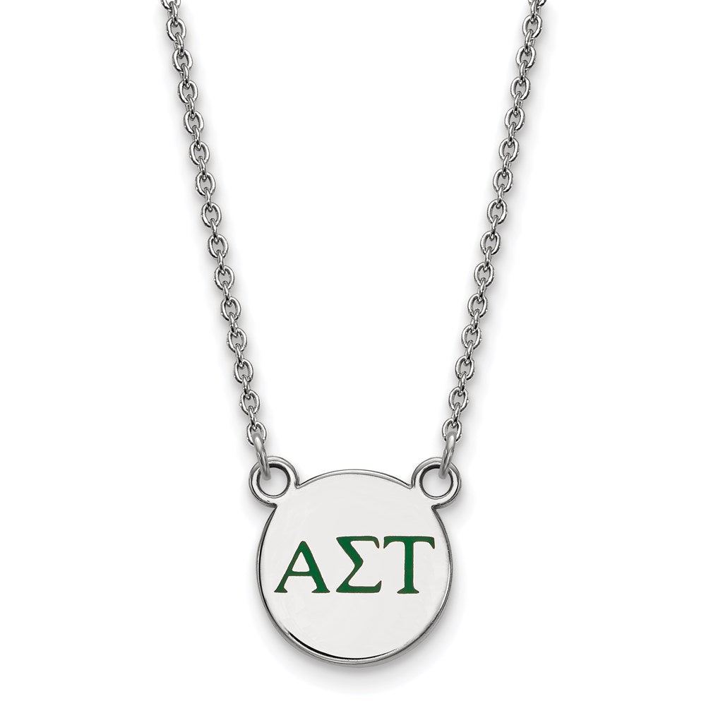 Sterling Silver Rhodium Plated Logoart Alpha Sigma Tau Sorority Greek Letters Small Color Enamel Pendant 18 Inch Necklace