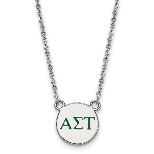 Sterling Silver Rhodium Plated Logoart Alpha Sigma Tau Sorority Greek Letters Small Color Enamel Pendant 18 Inch Necklace