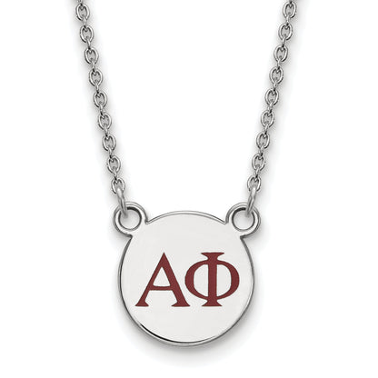 Sterling Silver Rhodium Plated Logoart Alpha Phi Sorority Greek Letters Small Color Enamel Pendant 18 Inch Necklace
