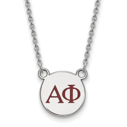 Sterling Silver Rhodium Plated Logoart Alpha Phi Sorority Greek Letters Small Color Enamel Pendant 18 Inch Necklace