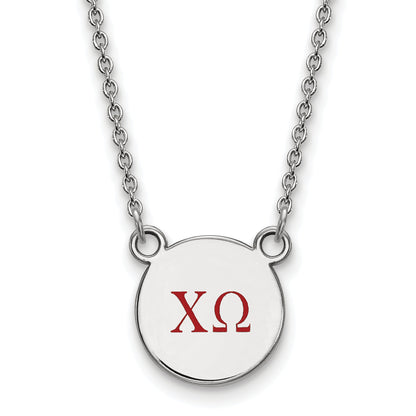 Sterling Silver Rhodium Plated Logoart Chi Omega Sorority Greek Letters Small Color Enamel Pendant 18 Inch Necklace