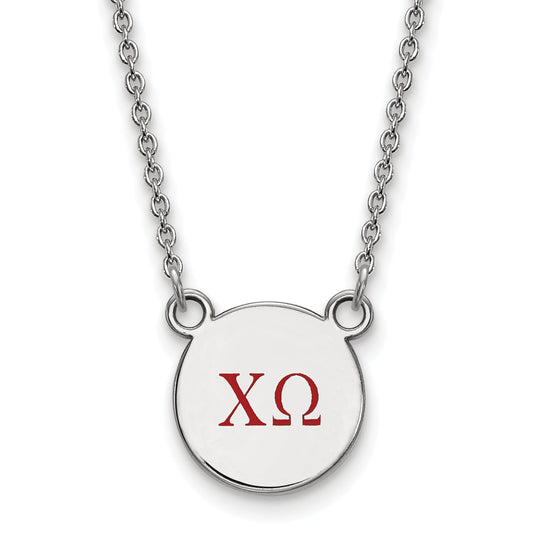 Sterling Silver Rhodium Plated Logoart Chi Omega Sorority Greek Letters Small Color Enamel Pendant 18 Inch Necklace