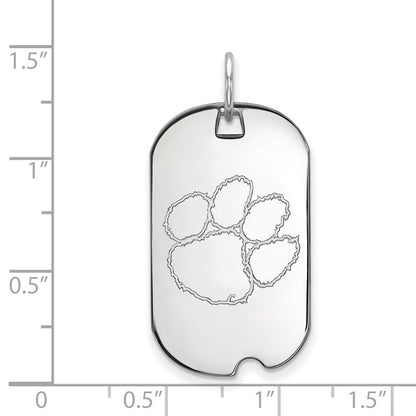 14K White Gold Logoart Clemson University Tiger Paw Small Dog Tag Pendant
