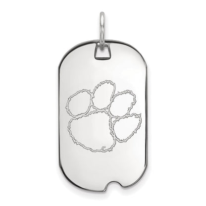10K White Gold Logoart Clemson University Tiger Paw Small Dog Tag Pendant