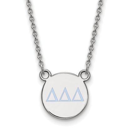 Sterling Silver Rhodium Plated Logoart Delta Sorority Greek Letters Small Color Enamel Pendant 18 Inch Necklace