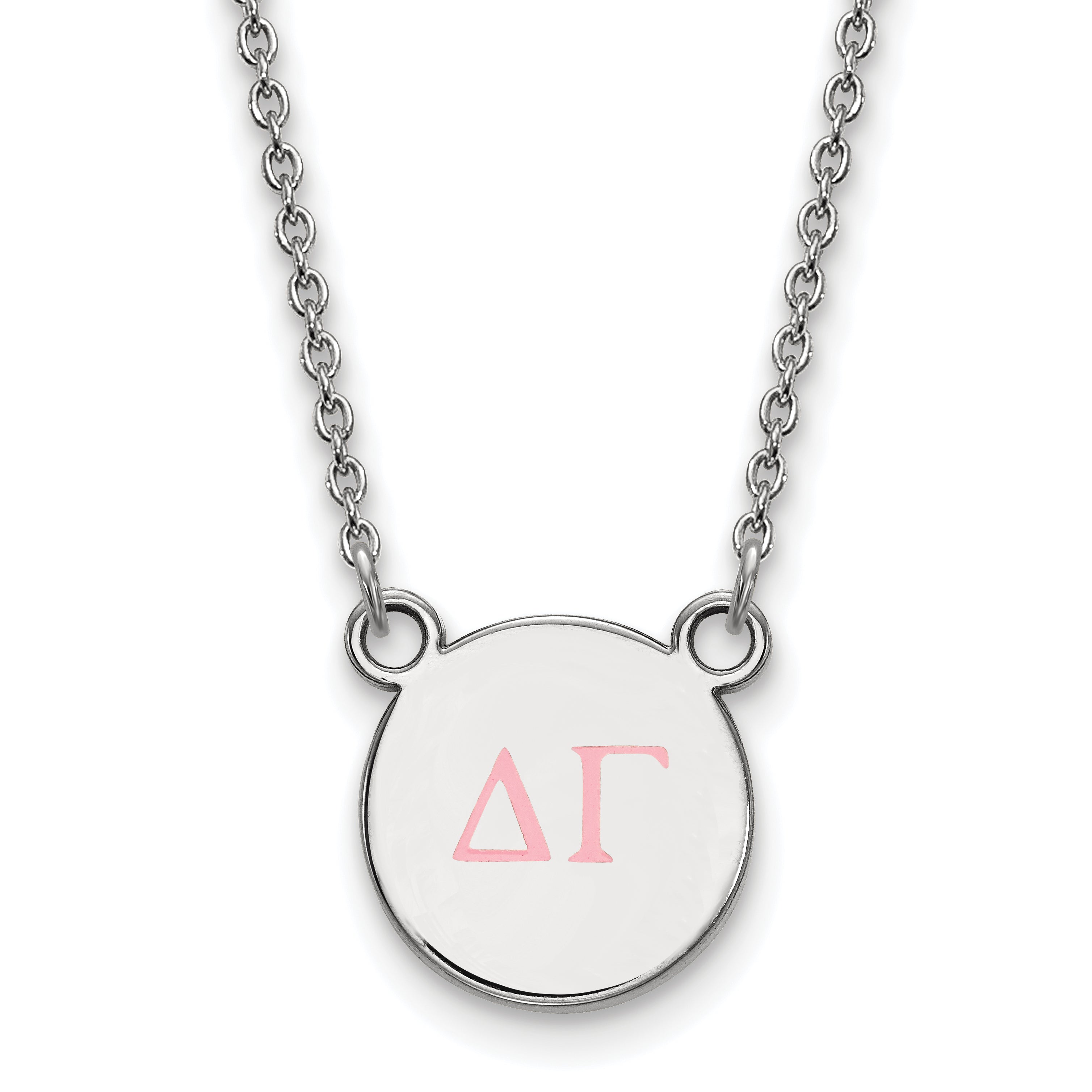 Sterling Silver Rhodium Plated Logoart Delta Gamma Sorority Greek Letters Small Color Enamel Pendant 18 Inch Necklace