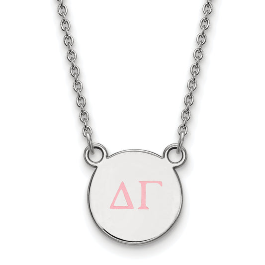 Sterling Silver Rhodium Plated Logoart Delta Gamma Sorority Greek Letters Small Color Enamel Pendant 18 Inch Necklace