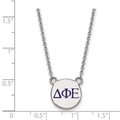 Sterling Silver Rhodium Plated Logoart Delta Phi Epsilon Sorority Greek Letters Small Color Enamel Pendant 18 Inch Necklace