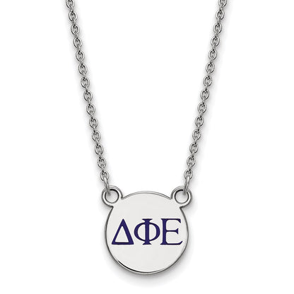 Sterling Silver Rhodium Plated Logoart Delta Phi Epsilon Sorority Greek Letters Small Color Enamel Pendant 18 Inch Necklace