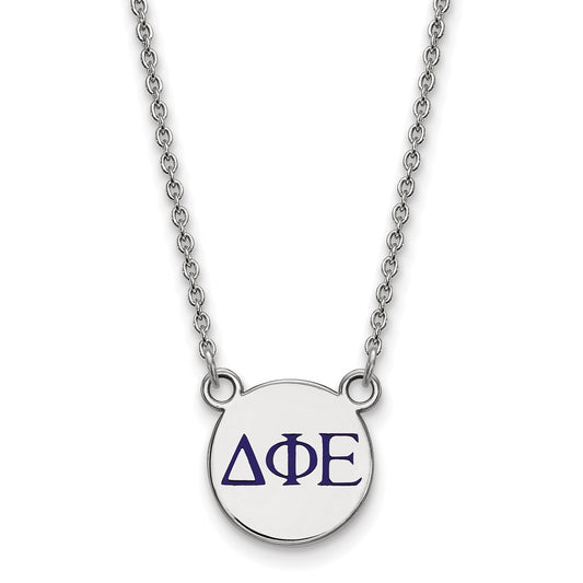 Sterling Silver Rhodium Plated Logoart Delta Phi Epsilon Sorority Greek Letters Small Color Enamel Pendant 18 Inch Necklace