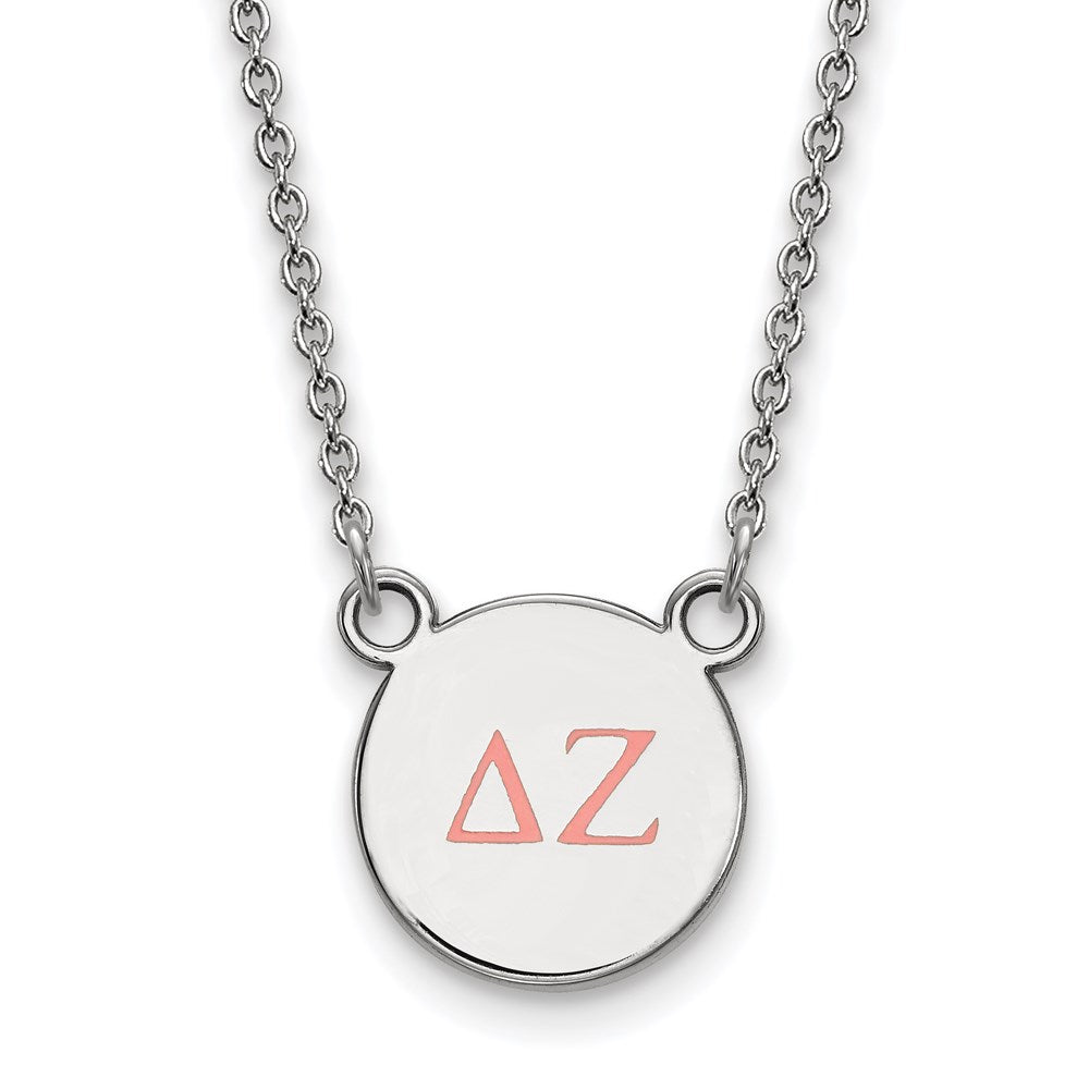 Sterling Silver Rhodium Plated Logoart Delta Zeta Sorority Greek Letters Small Color Enamel Pendant 18 Inch Necklace