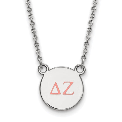 Sterling Silver Rhodium Plated Logoart Delta Zeta Sorority Greek Letters Small Color Enamel Pendant 18 Inch Necklace