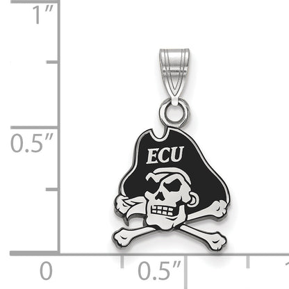 Sterling Silver Rhodium Plated Logoart East Carolina University Pirate Small Enameled Pendant