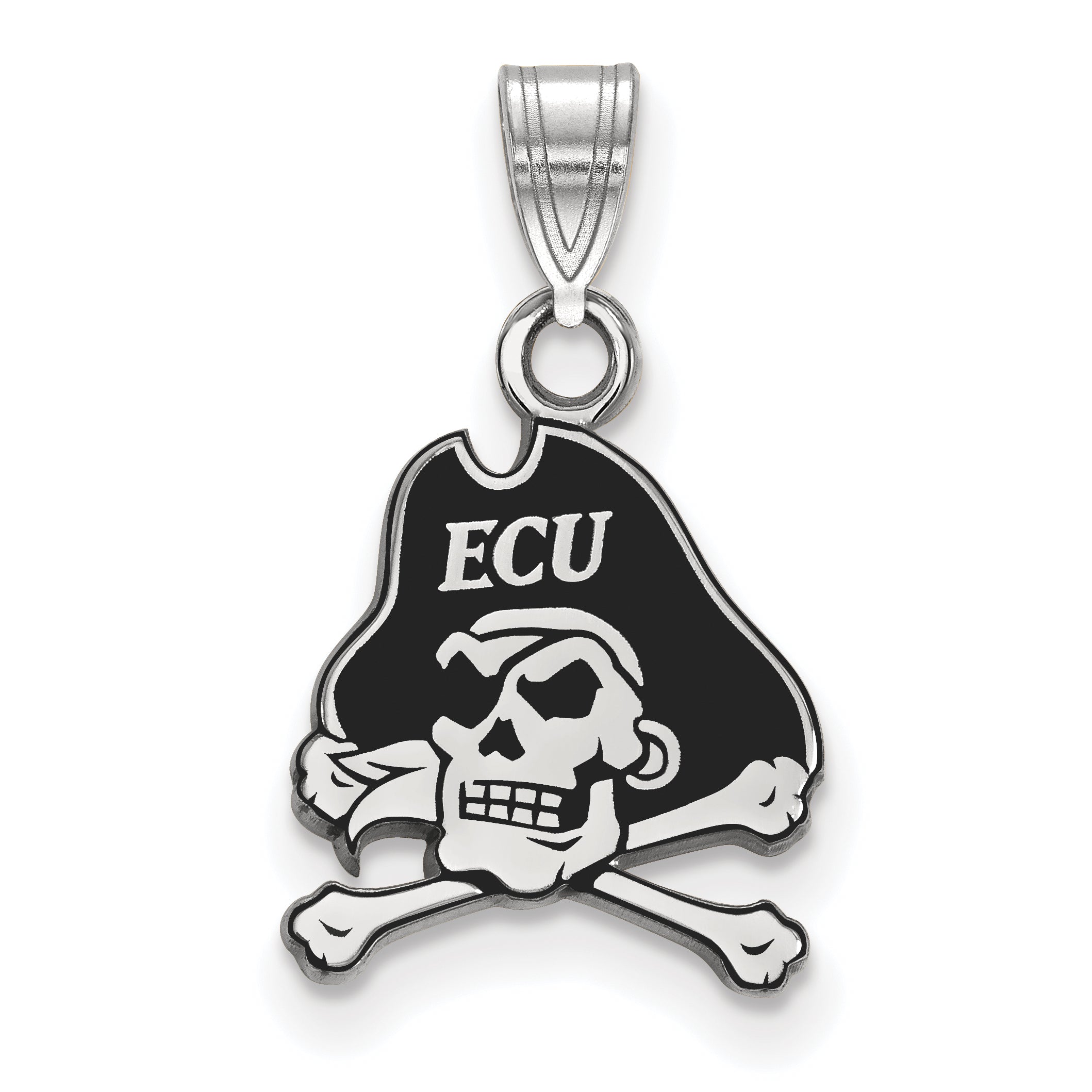 Sterling Silver Rhodium Plated Logoart East Carolina University Pirate Small Enameled Pendant