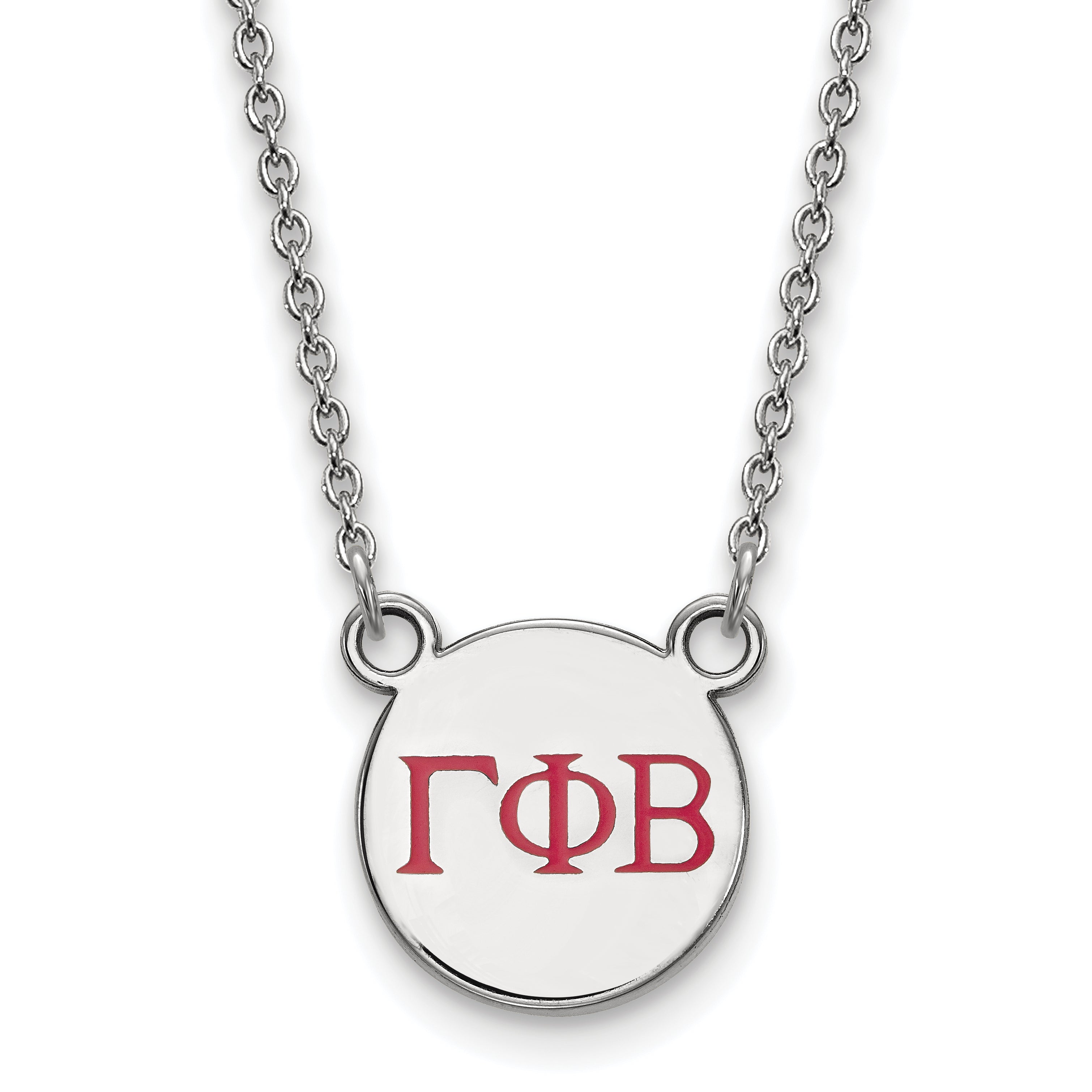 Sterling Silver Rhodium Plated Logoart Gamma Phi Beta Sorority Greek Letters Small Color Enamel Pendant 18 Inch Necklace