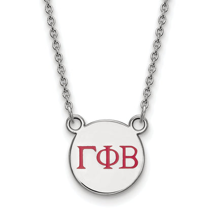 Sterling Silver Rhodium Plated Logoart Gamma Phi Beta Sorority Greek Letters Small Color Enamel Pendant 18 Inch Necklace